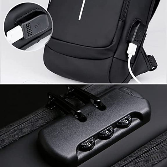 Anti-theft sling bag with USB charging port and combination lock - Needify